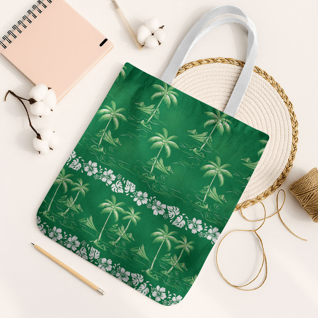Green Hawaii Palm Tree Hibiscus Tote Bag Fantasy Summer Vibe LT01 White Strap One Size Green - Polynesian Pride