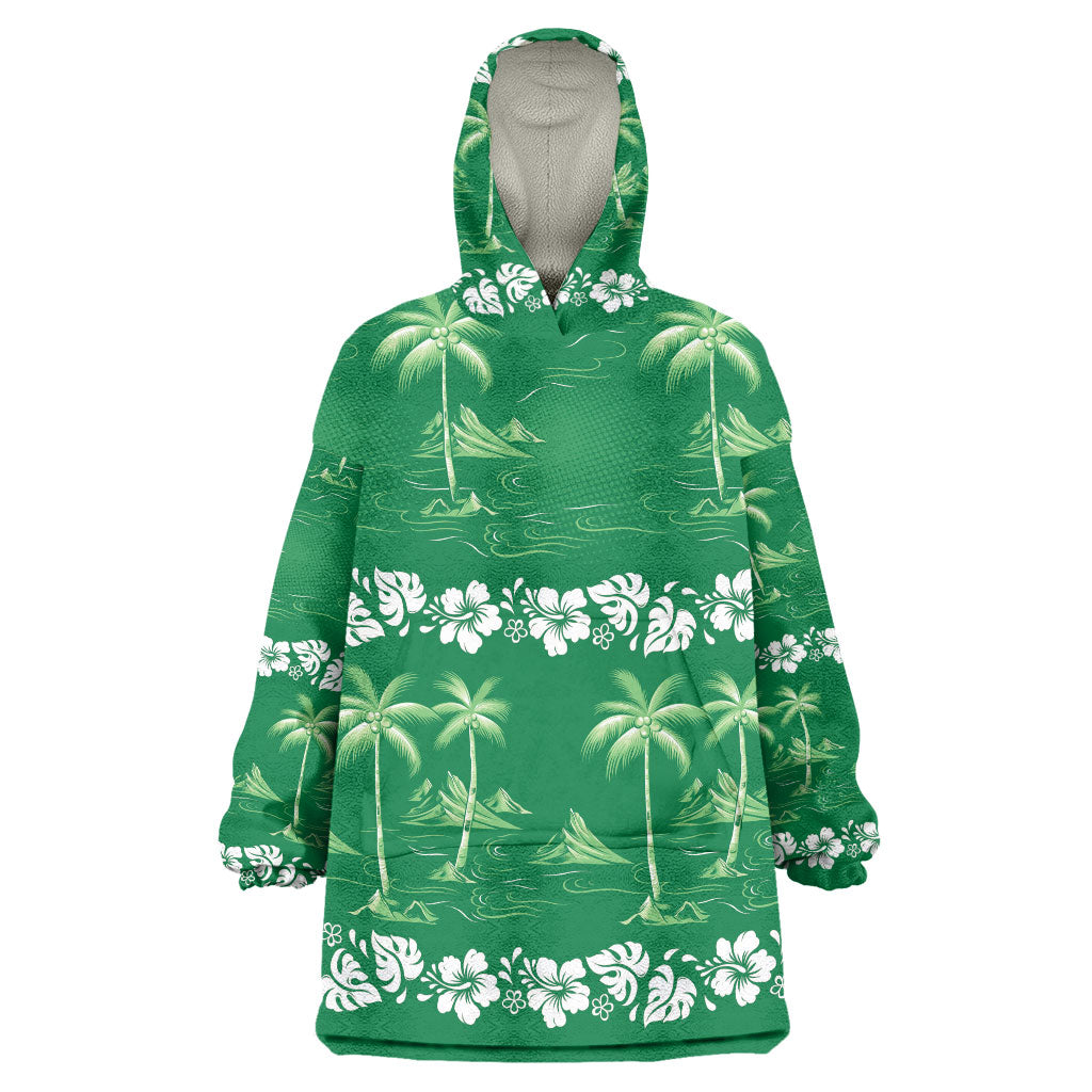 Green Hawaii Palm Tree Hibiscus Wearable Blanket Hoodie Fantasy Summer Vibe LT01 One Size Green - Polynesian Pride