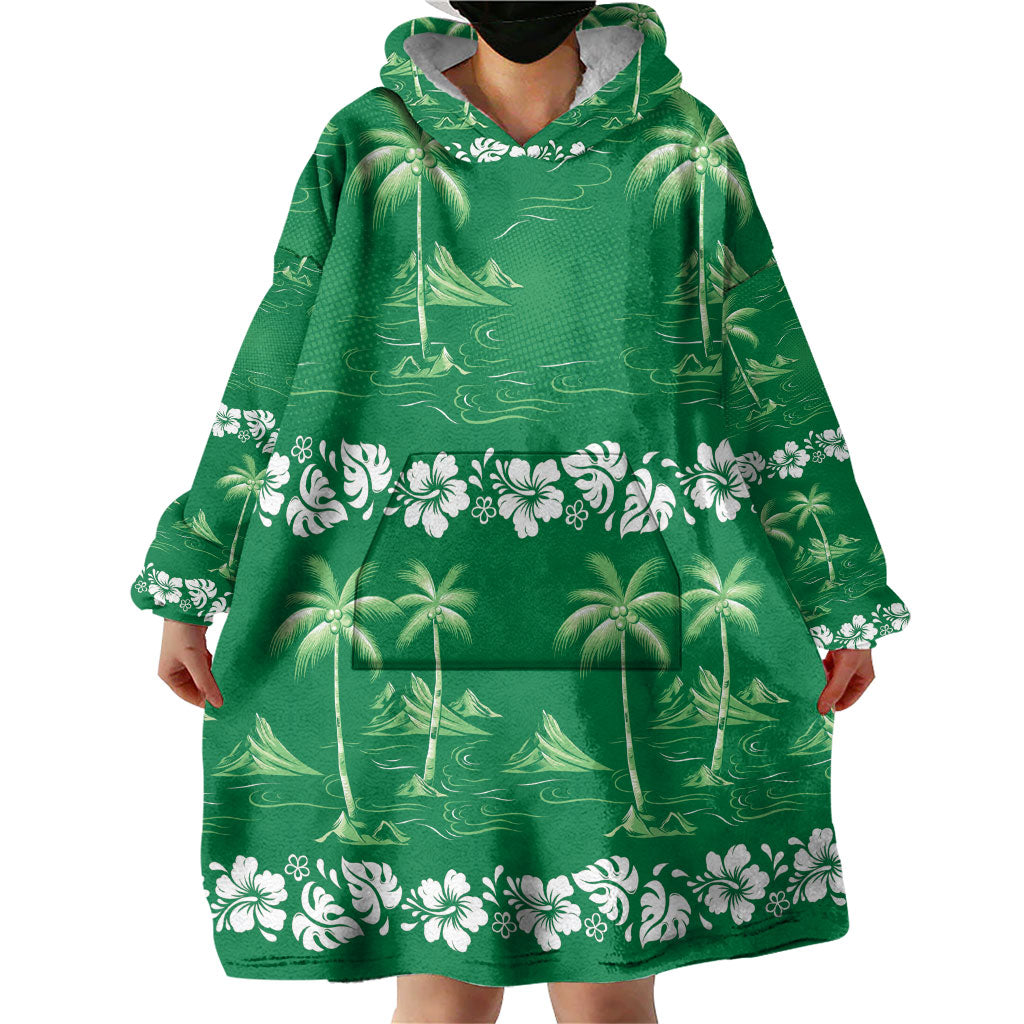 Green Hawaii Palm Tree Hibiscus Wearable Blanket Hoodie Fantasy Summer Vibe LT01 - Polynesian Pride