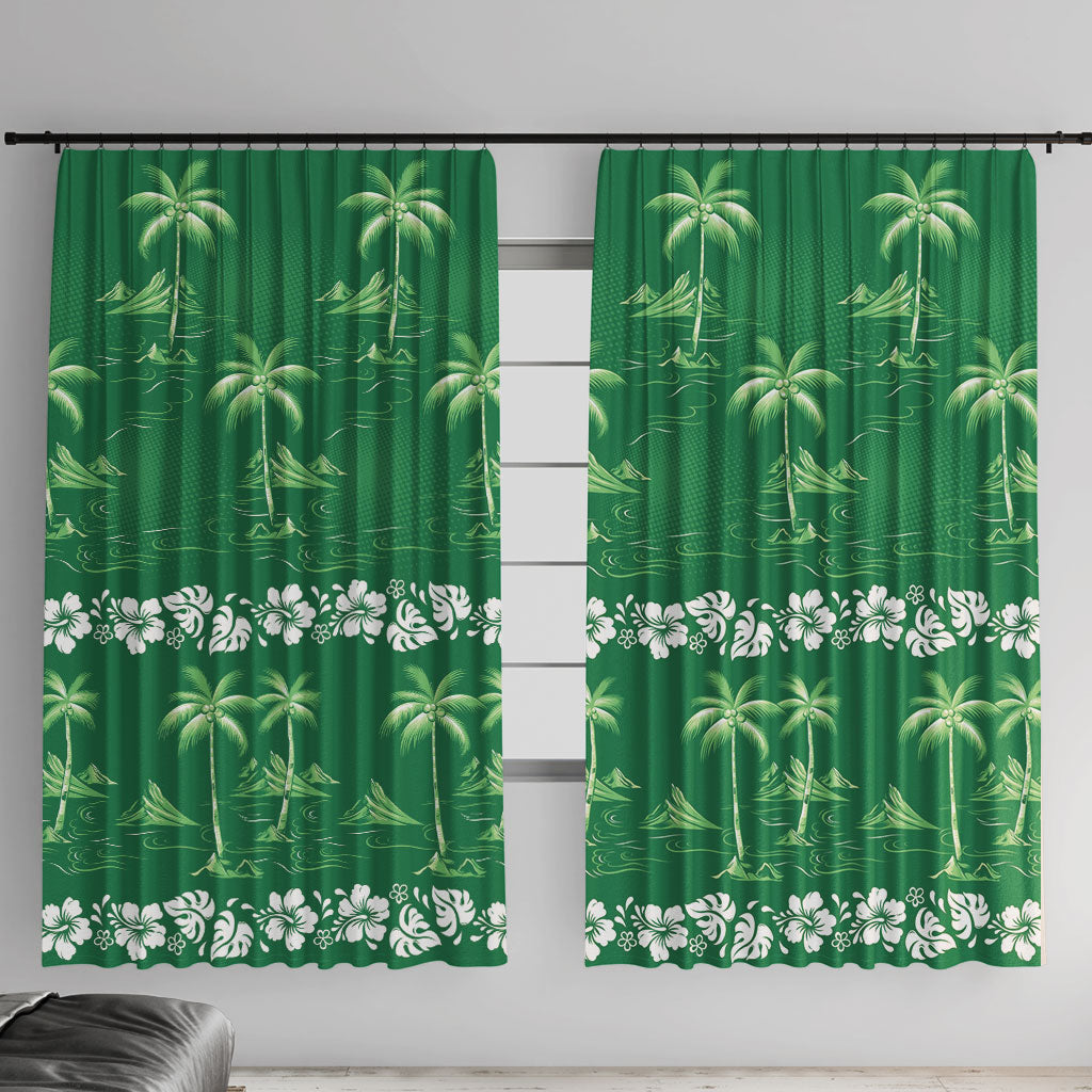 Green Hawaii Palm Tree Hibiscus Window Curtain Fantasy Summer Vibe