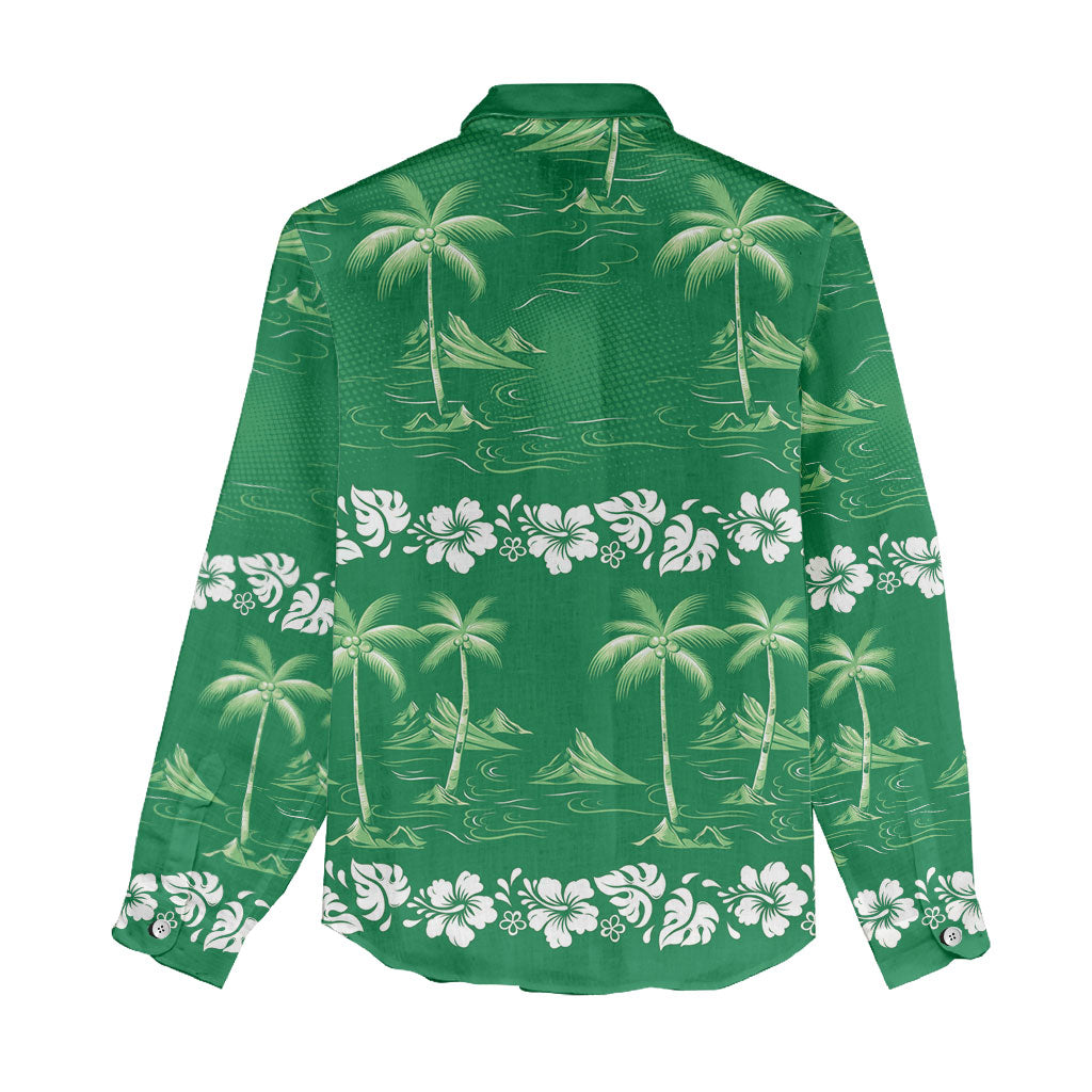 Green Hawaii Palm Tree Hibiscus Women Casual Shirt Fantasy Summer Vibe LT01 - Polynesian Pride