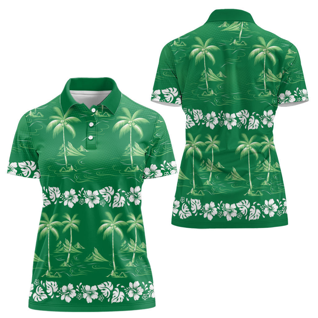 Green Hawaii Palm Tree Hibiscus Women Polo Shirt Fantasy Summer Vibe LT01 - Polynesian Pride