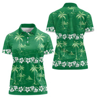 Green Hawaii Palm Tree Hibiscus Women Polo Shirt Fantasy Summer Vibe LT01 - Polynesian Pride