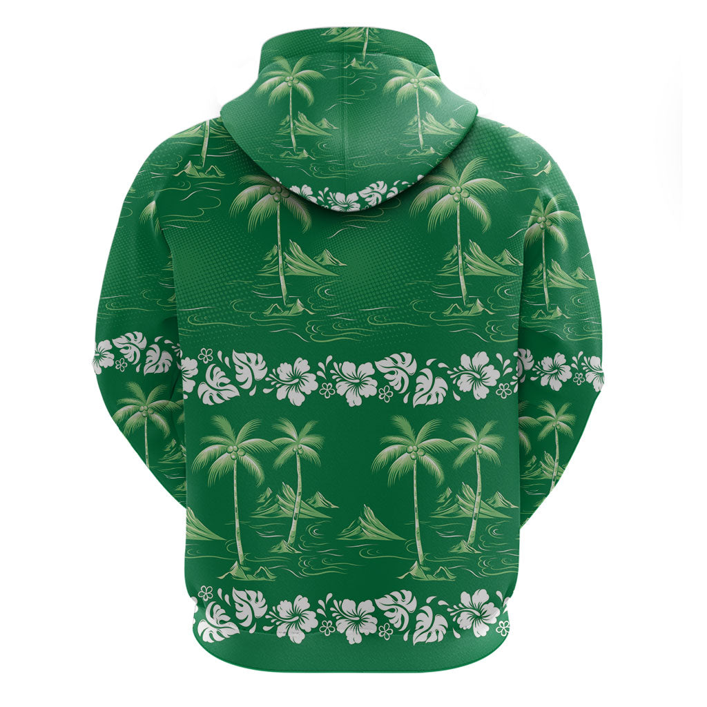 Green Hawaii Palm Tree Hibiscus Zip Hoodie Fantasy Summer Vibe LT01 - Polynesian Pride