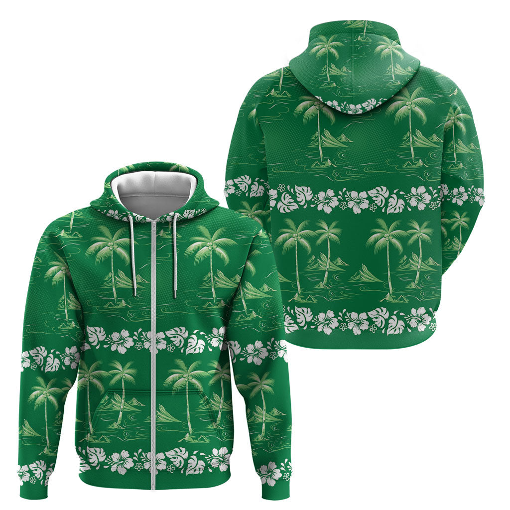 Green Hawaii Palm Tree Hibiscus Zip Hoodie Fantasy Summer Vibe LT01 - Polynesian Pride