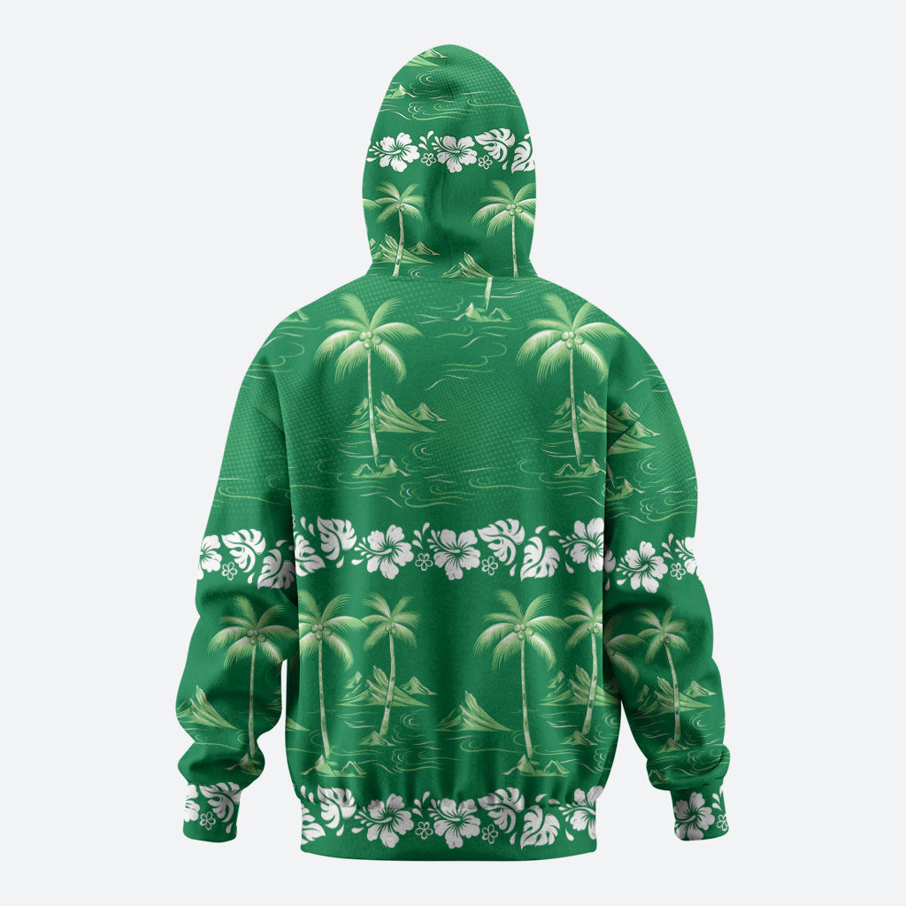Green Hawaii Palm Tree Hibiscus Zip Hoodie Fantasy Summer Vibe LT01 - Polynesian Pride