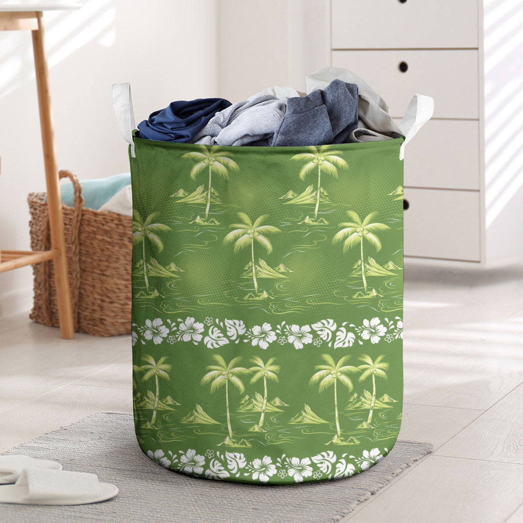 Olive Green Hawaii Palm Tree Hibiscus Laundry Basket Fantasy Summer Vibe