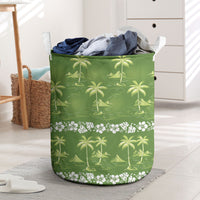 Olive Green Hawaii Palm Tree Hibiscus Laundry Basket Fantasy Summer Vibe