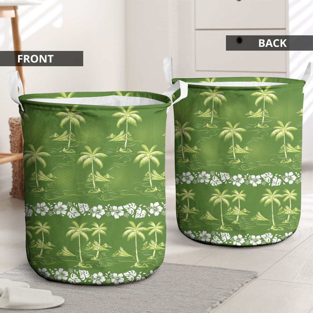 Olive Green Hawaii Palm Tree Hibiscus Laundry Basket Fantasy Summer Vibe