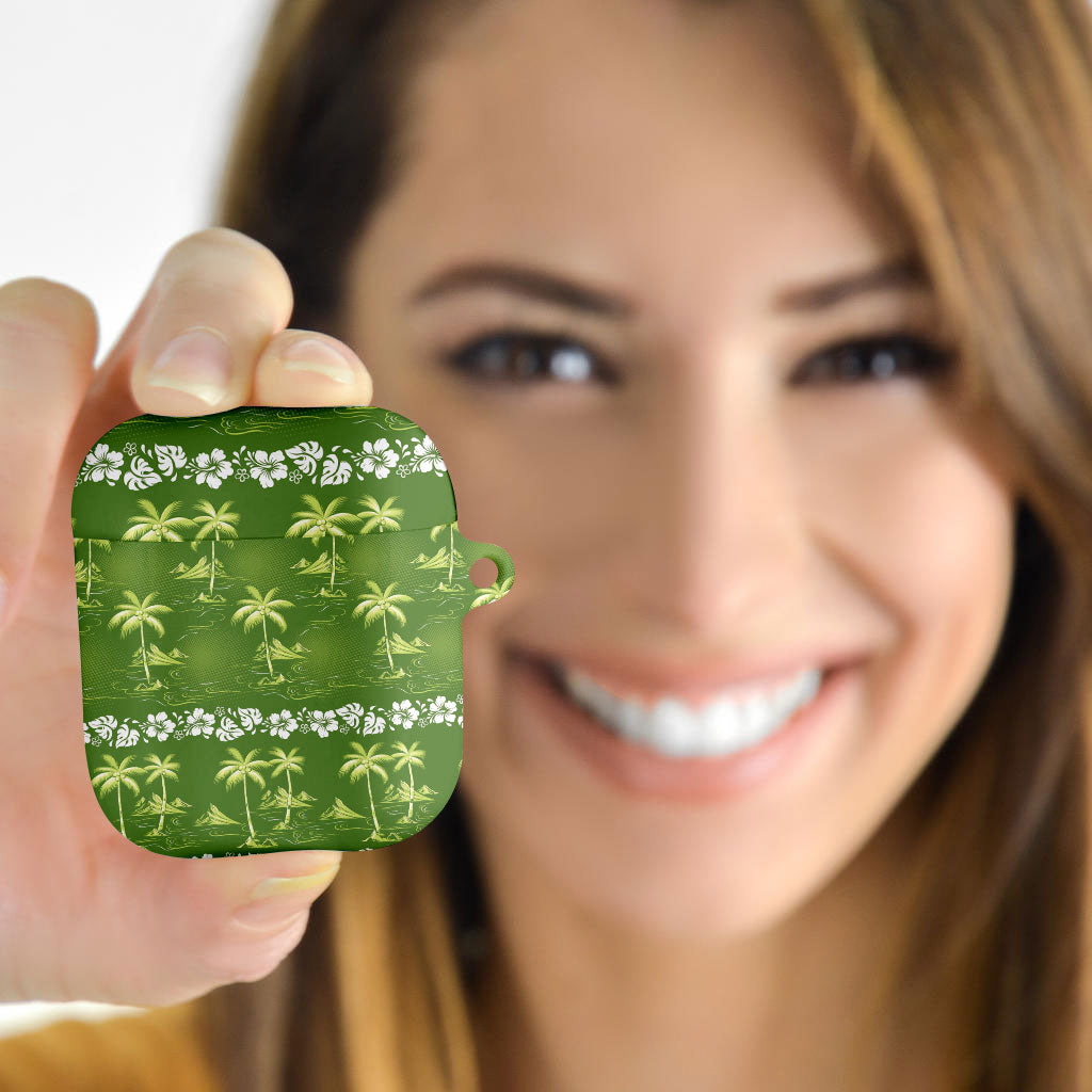 Olive Green Hawaii Palm Tree Hibiscus AirPods Case Fantasy Summer Vibe LT01 - Polynesian Pride