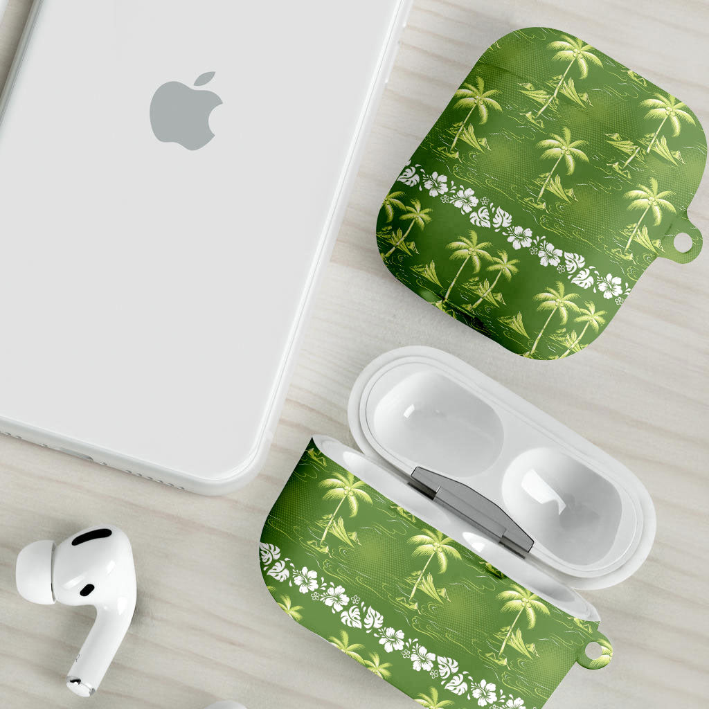 Olive Green Hawaii Palm Tree Hibiscus AirPods Case Fantasy Summer Vibe LT01 - Polynesian Pride