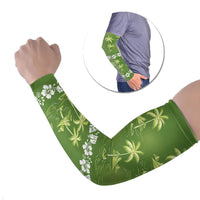 Olive Green Hawaii Palm Tree Hibiscus Arm Sleeves Fantasy Summer Vibe LT01 Set of 2 Olive - Polynesian Pride