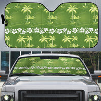 Olive Green Hawaii Palm Tree Hibiscus Auto Sun Shade Fantasy Summer Vibe LT01 Olive - Polynesian Pride