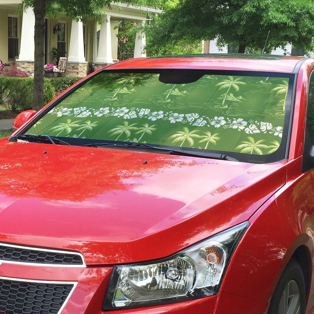 Olive Green Hawaii Palm Tree Hibiscus Auto Sun Shade Fantasy Summer Vibe LT01 - Polynesian Pride