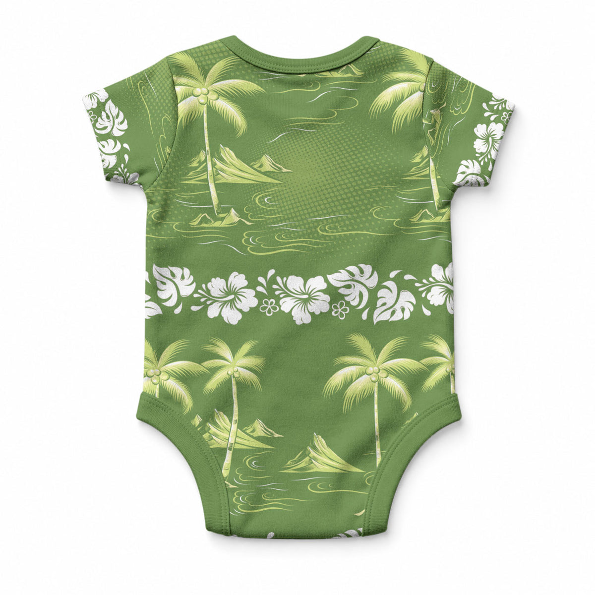 Olive Green Hawaii Palm Tree Hibiscus Baby Onesie Fantasy Summer Vibe LT01 - Polynesian Pride
