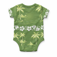 Olive Green Hawaii Palm Tree Hibiscus Baby Onesie Fantasy Summer Vibe LT01 - Polynesian Pride