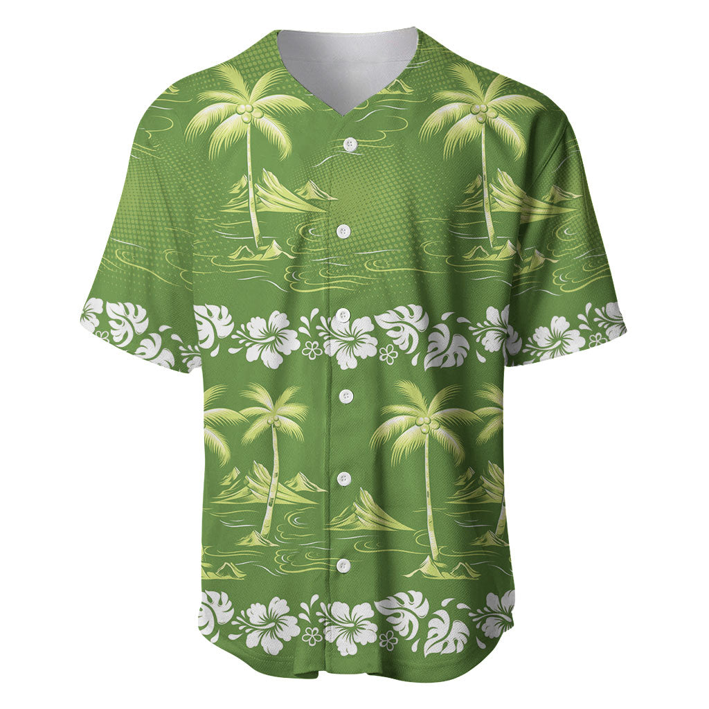 Olive Green Hawaii Palm Tree Hibiscus Baseball Jersey Fantasy Summer Vibe