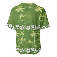 Olive Green Hawaii Palm Tree Hibiscus Baseball Jersey Fantasy Summer Vibe