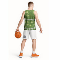 Olive Green Hawaii Palm Tree Hibiscus Basketball Jersey Fantasy Summer Vibe LT01 - Polynesian Pride