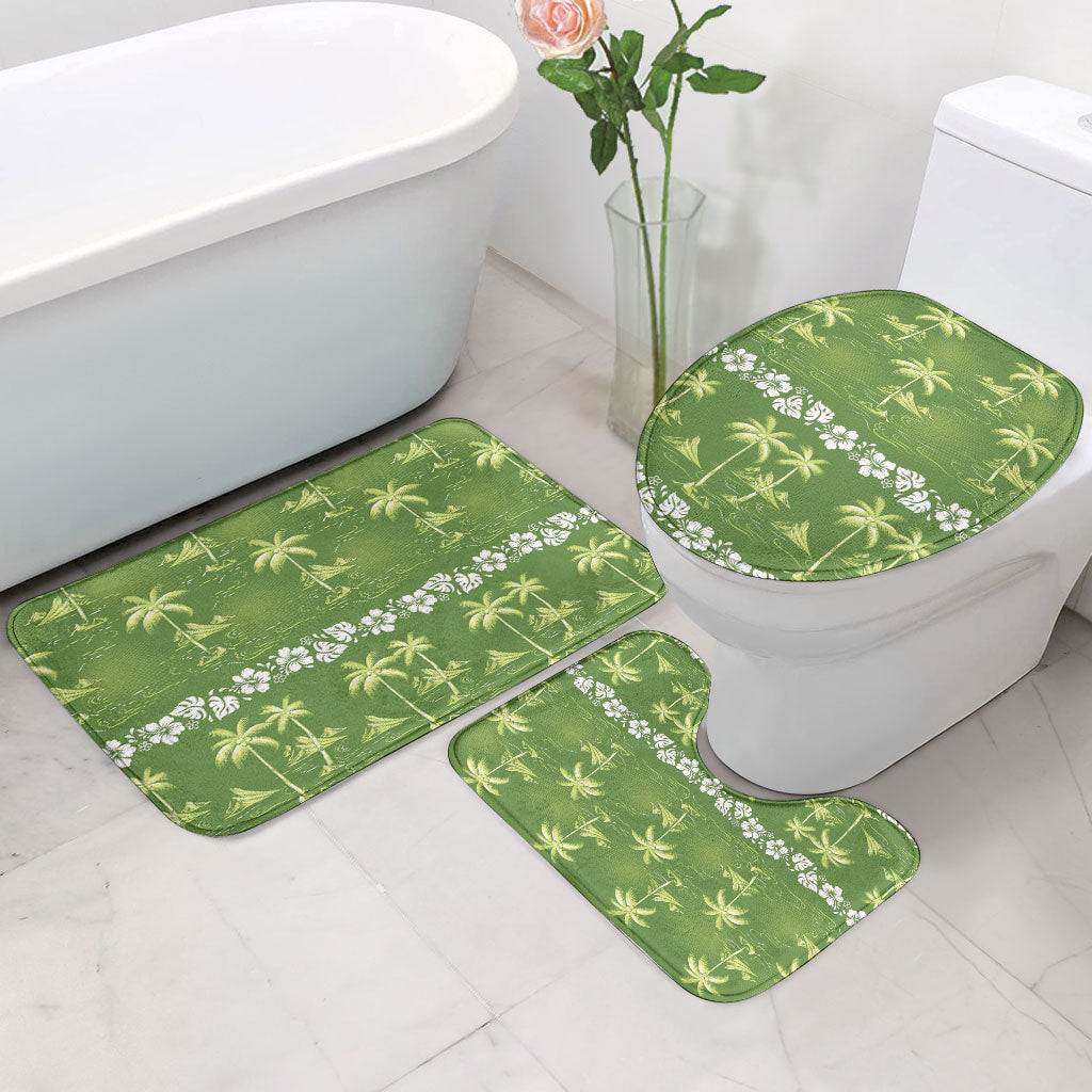 Olive Green Hawaii Palm Tree Hibiscus Bathroom Set Fantasy Summer Vibe