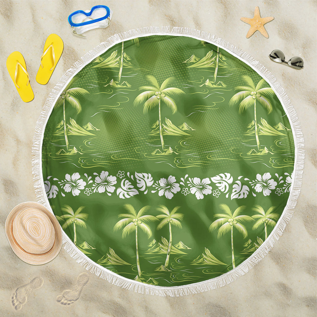 Olive Green Hawaii Palm Tree Hibiscus Beach Blanket Fantasy Summer Vibe