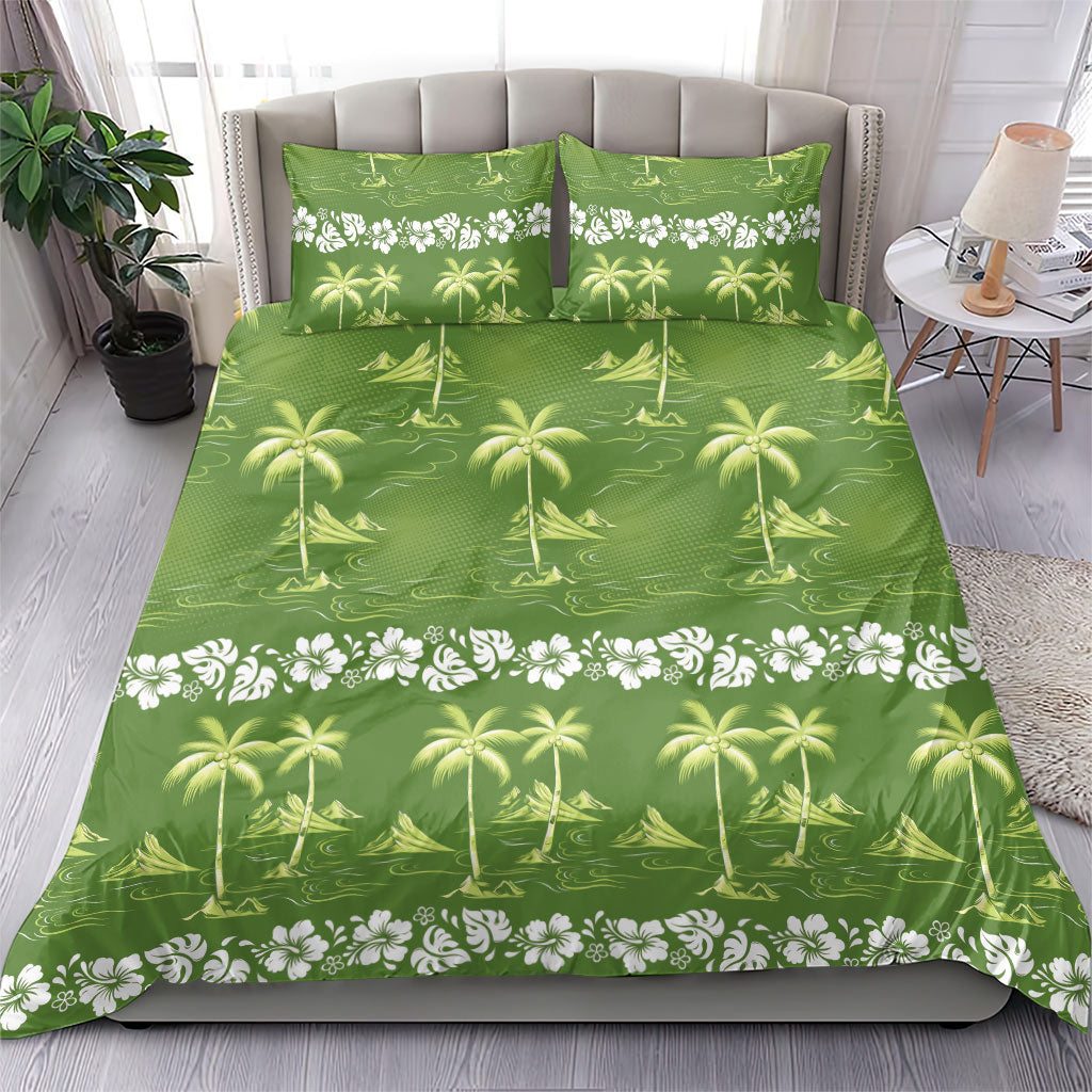 Olive Green Hawaii Palm Tree Hibiscus Bedding Set Fantasy Summer Vibe LT01 - Polynesian Pride