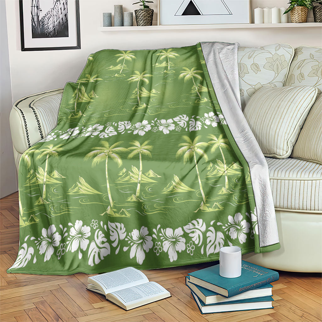 Olive Green Hawaii Palm Tree Hibiscus Blanket Fantasy Summer Vibe LT01 Olive - Polynesian Pride