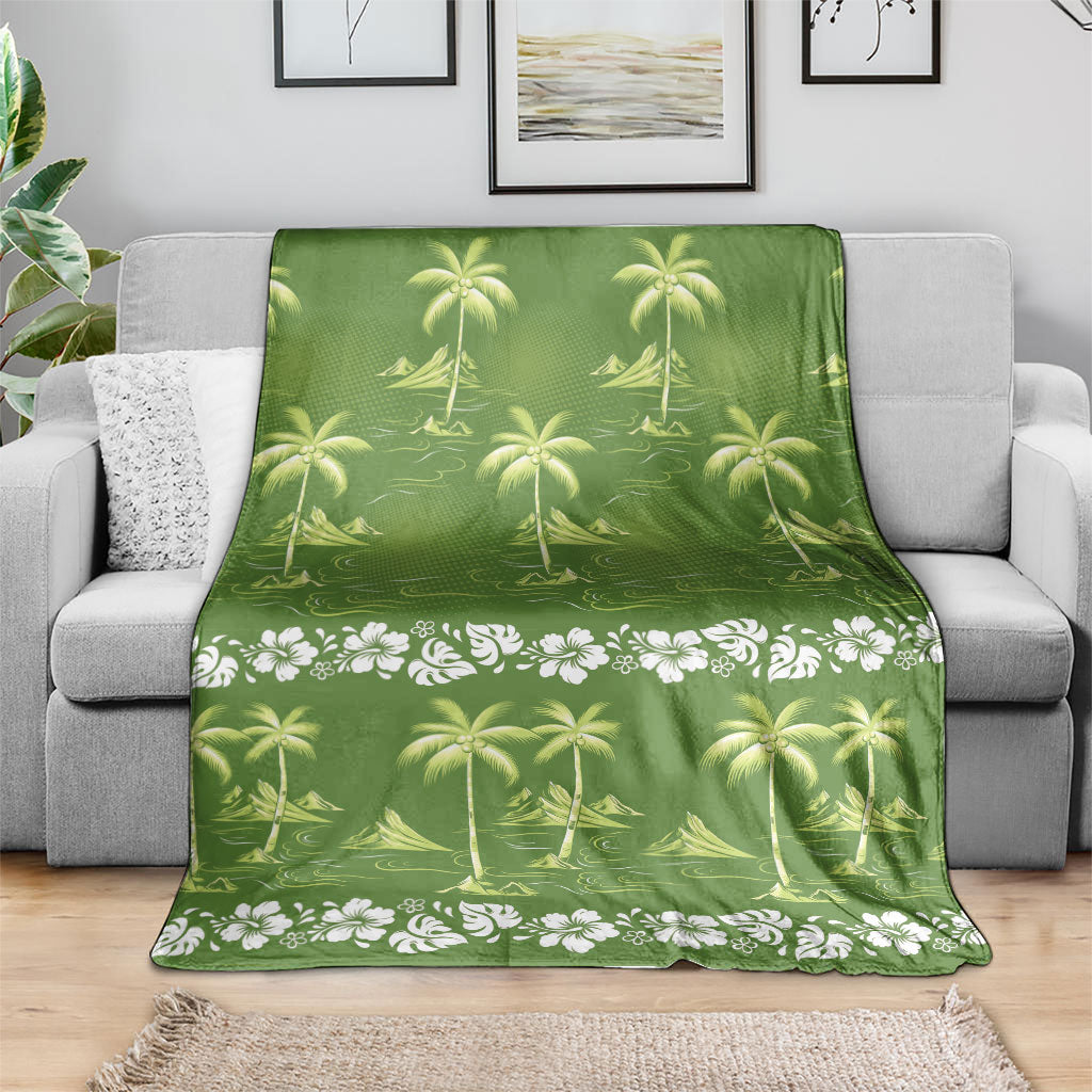 Olive Green Hawaii Palm Tree Hibiscus Blanket Fantasy Summer Vibe LT01 - Polynesian Pride