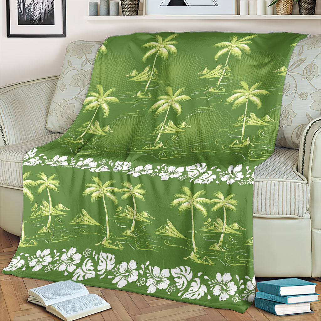 Olive Green Hawaii Palm Tree Hibiscus Blanket Fantasy Summer Vibe LT01 - Polynesian Pride