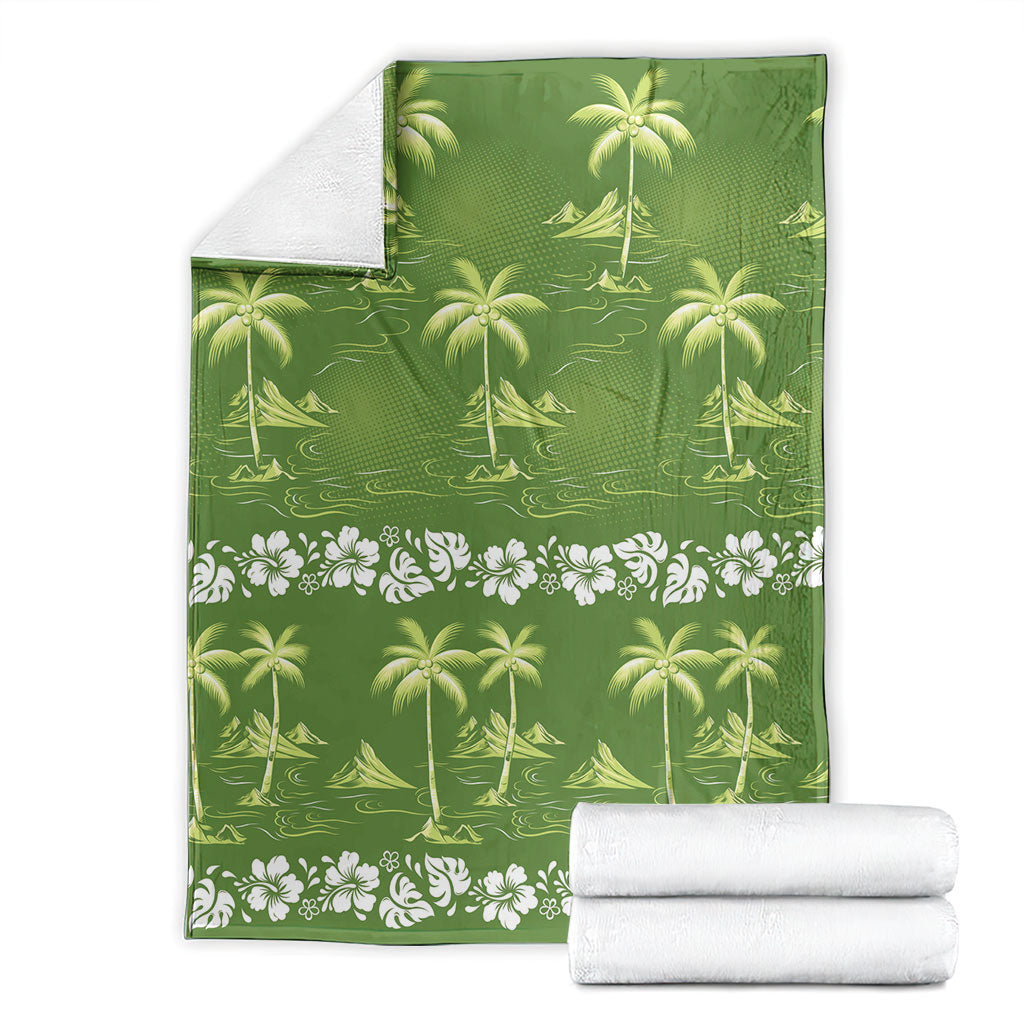 Olive Green Hawaii Palm Tree Hibiscus Blanket Fantasy Summer Vibe LT01 - Polynesian Pride