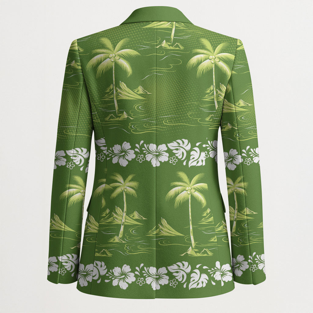 Olive Green Hawaii Palm Tree Hibiscus Blazer Fantasy Summer Vibe