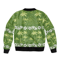 Olive Green Hawaii Palm Tree Hibiscus Bomber Jacket Fantasy Summer Vibe