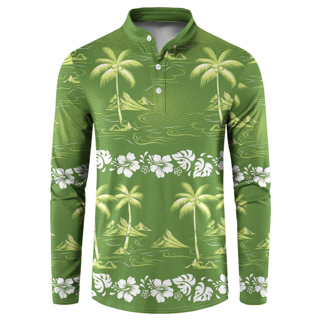 Olive Green Hawaii Palm Tree Hibiscus Button Sweatshirt Fantasy Summer Vibe