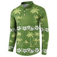 Olive Green Hawaii Palm Tree Hibiscus Button Sweatshirt Fantasy Summer Vibe LT01 - Polynesian Pride