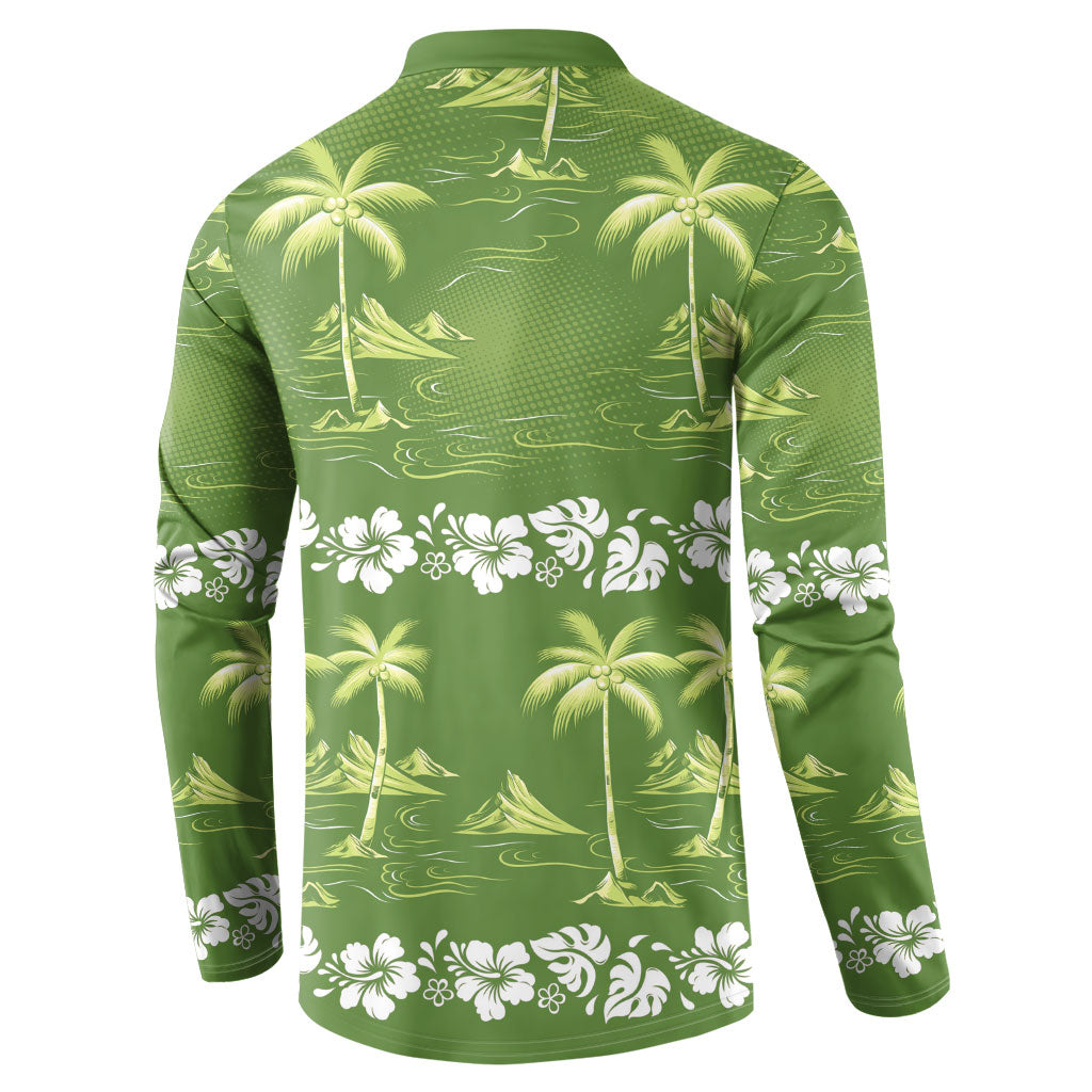 Olive Green Hawaii Palm Tree Hibiscus Button Sweatshirt Fantasy Summer Vibe LT01 - Polynesian Pride
