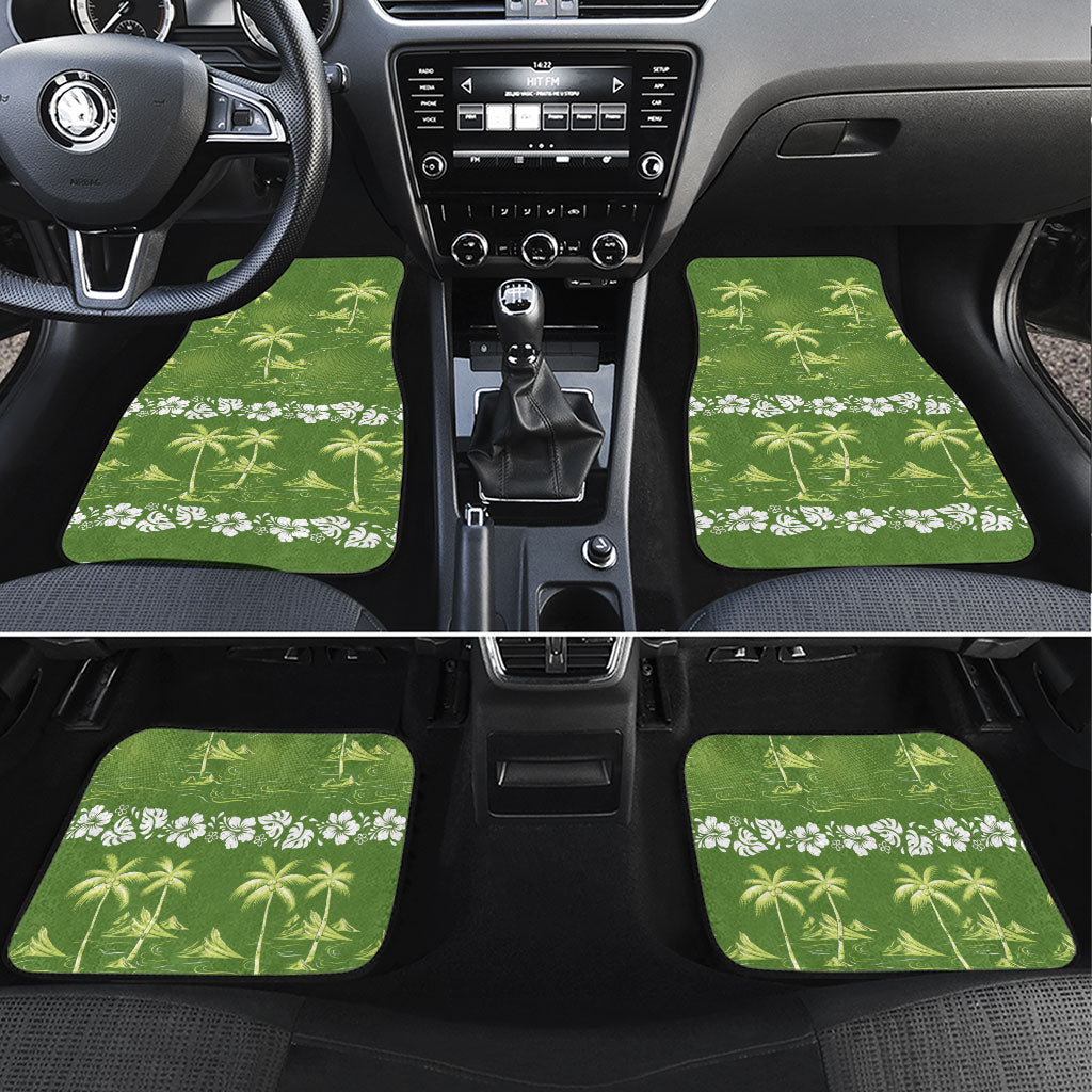 Olive Green Hawaii Palm Tree Hibiscus Car Mats Fantasy Summer Vibe LT01 Set 4pcs Olive - Polynesian Pride
