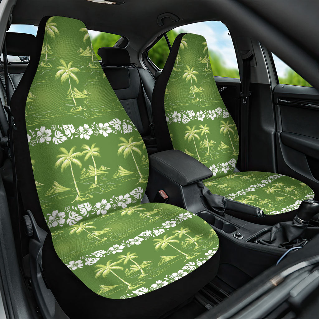 Olive Green Hawaii Palm Tree Hibiscus Car Seat Cover Fantasy Summer Vibe