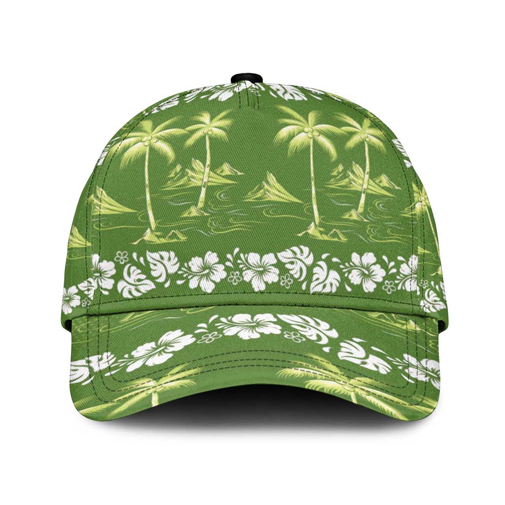 Olive Green Hawaii Palm Tree Hibiscus Classic Cap Fantasy Summer Vibe