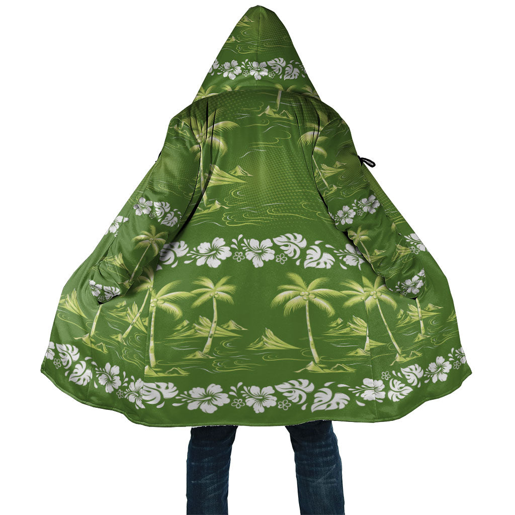 Olive Green Hawaii Palm Tree Hibiscus Cloak Fantasy Summer Vibe LT01 Unisex Olive - Polynesian Pride