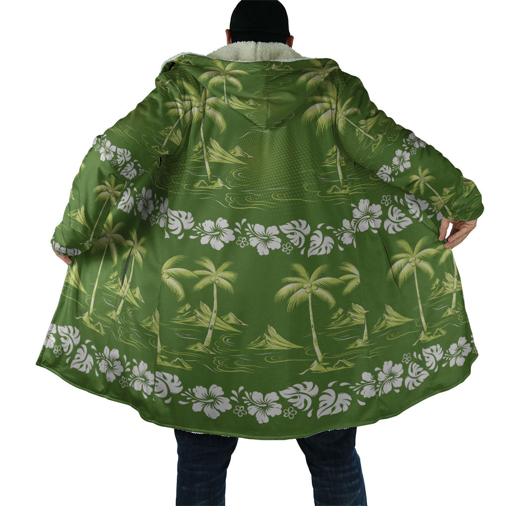 Olive Green Hawaii Palm Tree Hibiscus Cloak Fantasy Summer Vibe LT01 - Polynesian Pride