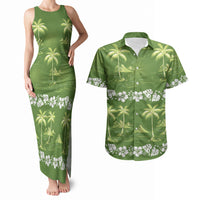 Olive Green Hawaii Palm Tree Hibiscus Couples Matching Tank Maxi Dress and Hawaiian Shirt Fantasy Summer Vibe LT01 Olive - Polynesian Pride
