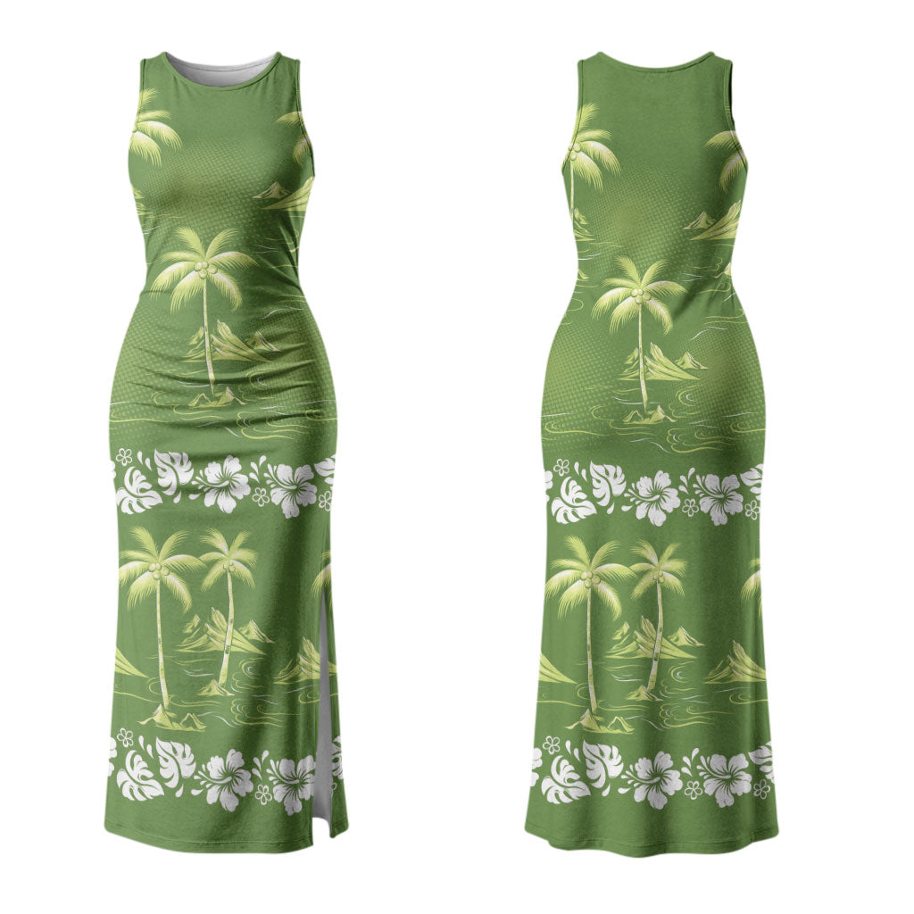 Olive Green Hawaii Palm Tree Hibiscus Couples Matching Tank Maxi Dress and Hawaiian Shirt Fantasy Summer Vibe LT01 - Polynesian Pride