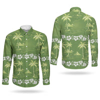Olive Green Hawaii Palm Tree Hibiscus Couples Matching Tank Maxi Dress and Long Sleeve Button Shirt Fantasy Summer Vibe