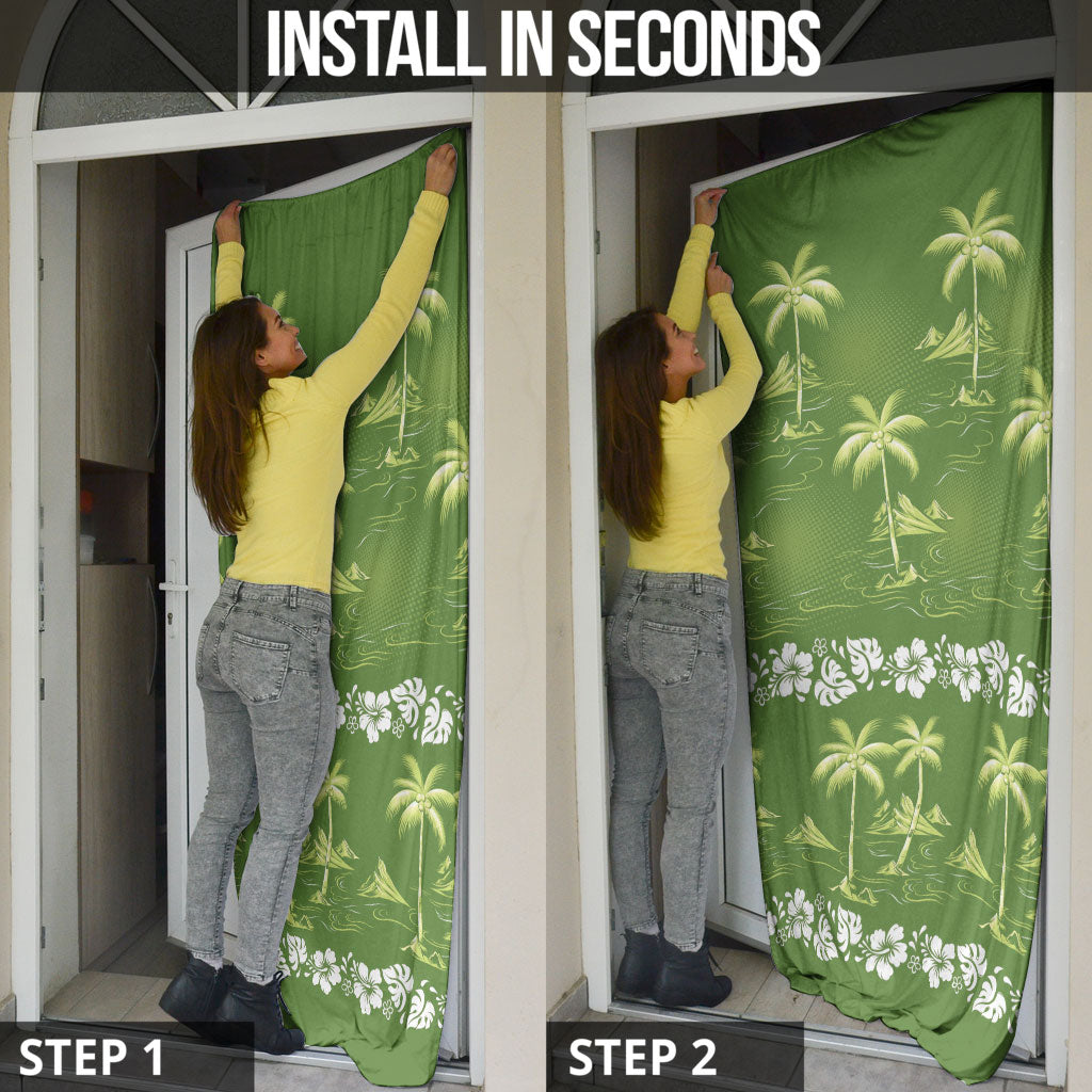 Olive Green Hawaii Palm Tree Hibiscus Door Cover Fantasy Summer Vibe LT01 - Polynesian Pride