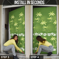 Olive Green Hawaii Palm Tree Hibiscus Door Cover Fantasy Summer Vibe LT01 - Polynesian Pride