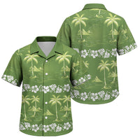 Olive Green Hawaii Palm Tree Hibiscus Family Matching Off Shoulder Maxi Dress and Hawaiian Shirt Fantasy Summer Vibe LT01 Son's Shirt Olive - Polynesian Pride