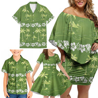 Olive Green Hawaii Palm Tree Hibiscus Family Matching Off Shoulder Short Dress and Hawaiian Shirt Fantasy Summer Vibe LT01 - Polynesian Pride