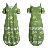 Olive Green Hawaii Palm Tree Hibiscus Family Matching Summer Maxi Dress and Hawaiian Shirt Fantasy Summer Vibe LT01 Mom's Dress Olive - Polynesian Pride