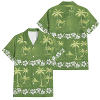 Olive Green Hawaii Palm Tree Hibiscus Family Matching Summer Maxi Dress and Hawaiian Shirt Fantasy Summer Vibe LT01 Dad's Shirt - Short Sleeve Olive - Polynesian Pride