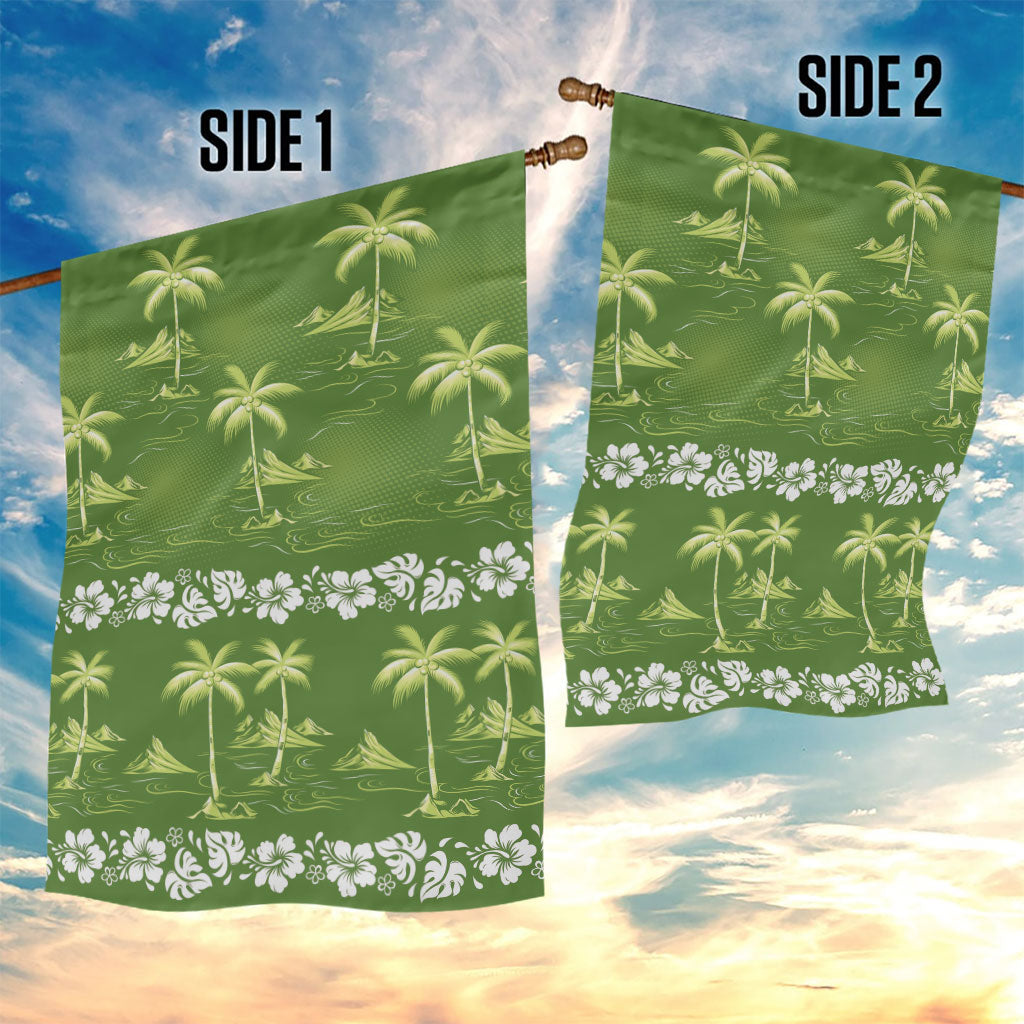 Olive Green Hawaii Palm Tree Hibiscus Garden Flag Fantasy Summer Vibe LT01 - Polynesian Pride